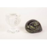 MODERN LALIQUE FROSTED AND CLEAR GLASS SMALL PEDESTAL VASE OR MATCH HOLDER, moulded in relief with