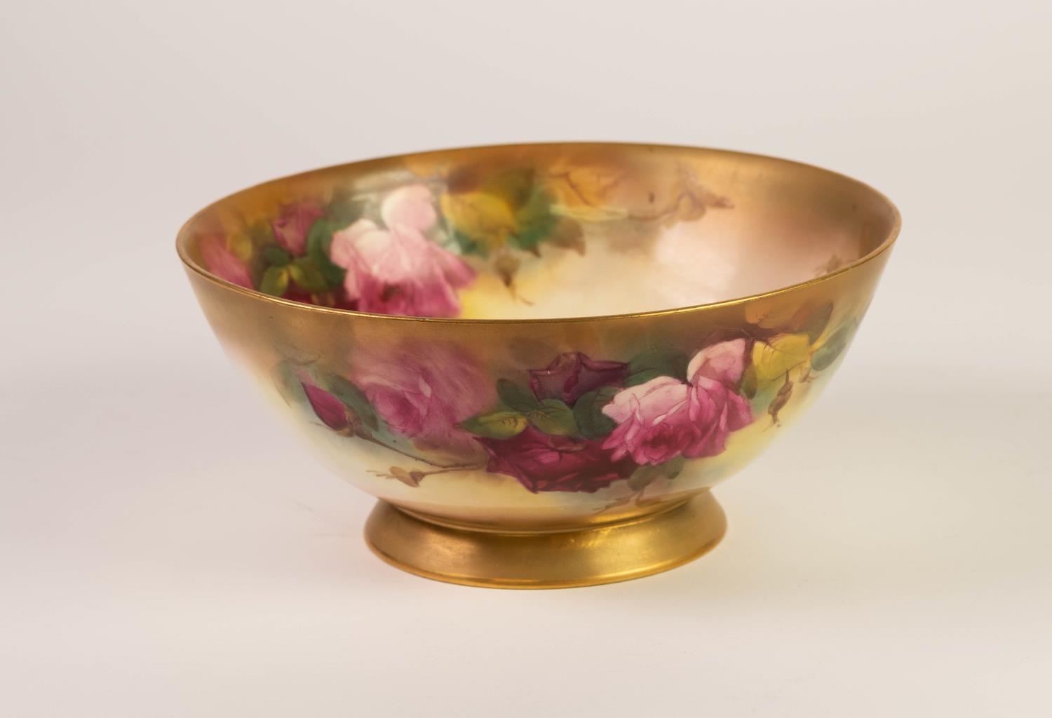 EARLY 20th CENTURY ROYAL WORCESTER PORCELAIN BOWL, painted with roses, signed E Spilsbury, printed - Image 3 of 4