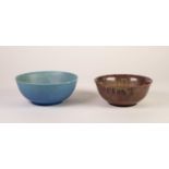 TWO PILKINGTON?S ROYAL LANCASTRIAN BOWLS, both of steep sided, footed form, one veined opalescent
