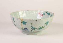 CHINESE QING DYNASTY PORCELAIN BOWL, decorated in polychrome enamels with peony and chrysanthemum, 9