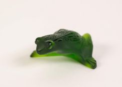 MODERN LALIQUE GREEN TINTED GLASS FROG OR TOAD FORM PAPERWEIGHT, etched Lalique France 2 1/2in (6.