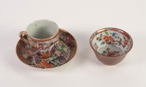 CHINESE QING DYNSATY PORCELAIN TEA BOWL, the interior painted in famille rose enamels with peony