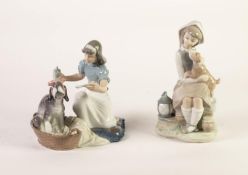 TWO LLADRO PORCELAIN GROUPS OF YOUNG GIRLS WITH DOGS, one modelled with sick dog and medicine