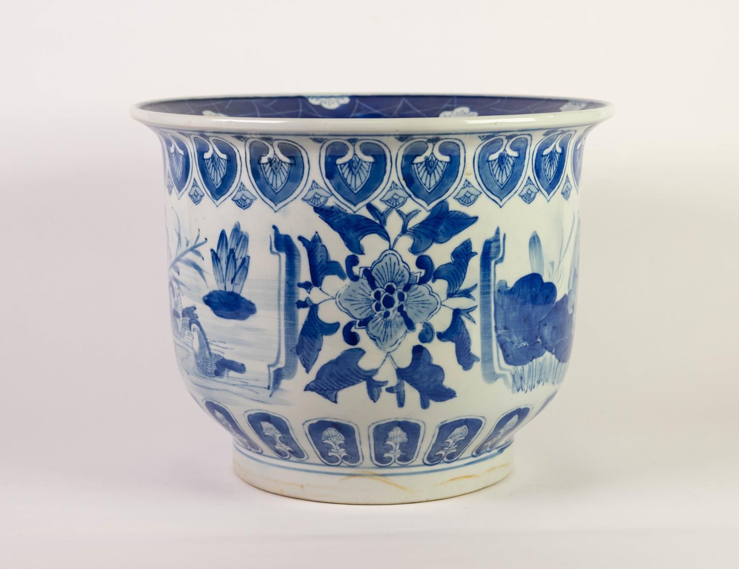 TWENTIETH CENTURY ORIENTAL BLUE AND WHITE PORCELAIN JARDINIÈRE, outlined and washed with ducks and - Image 2 of 2