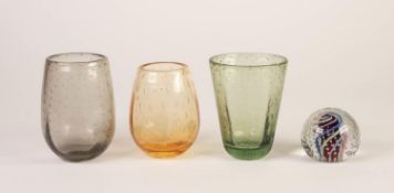 FOUR PIECES OF WHITEFRIARS GLASS WITH BUBBLE INCLUSIONS, comprising: PAPERWEIGHT BY RAY ANNENBERG,