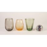 FOUR PIECES OF WHITEFRIARS GLASS WITH BUBBLE INCLUSIONS, comprising: PAPERWEIGHT BY RAY ANNENBERG,