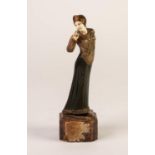 GEORGES GORI (EARLY 20th CENTURY) 1920s/30s PATINATED AND PARCEL GILT BRONZE AND IVORY FIGURE OF A