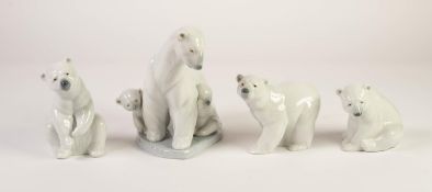 FOUR LLADRO PORCELAIN POLAR BEAR MODELS, the largest model number 6745 (4)