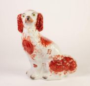 SINGLE VICTORIAN STAFFORDSHIRE POTTERY MANTEL SHELF DOG with iron red markings, 12in (30.5cm) high