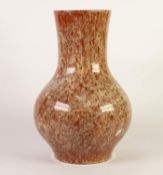 EARLY TWENTIETH CENTURY BROWN CURDLED OPALESCENT GLAZED POTTERY LARGE VASE, of baluster form,