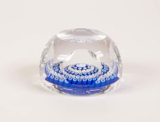 JAMES POWELL & SONS, WHITEFRIARS GLASS PAPERWEIGHT with five concentric blue and white multi-caned