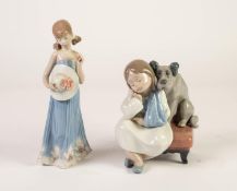 LLADRO PORCELAIN MODEL OF A LITTLE GIRL, her left arm in a sling, a dog at her side, model no. 5706,