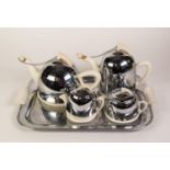 STYLISH ART DECO CELTIC BEEHIVE FIVE PIECE TEA SERVICE, chrome, cream glazed pottery and cream-