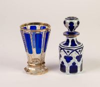 19th CENTURY, PROBABLY CONTINENTAL, CLEAR AND SAPPHIRE BLUE FLASHED SMALL VASE, the octangular facet