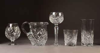 SET OF EIGHT MODERN CUT GLASS HOCK GLASSES, together with a MATCHING SET OF FIVE HI-BALL GLASSES,