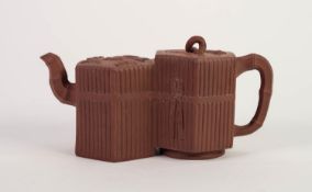 CHINESE LATE QING/REPUBLIC PERIOD YI HSING (KIANGSU PROVINCE) RED STONEWARE DOUBLE HEXAGONAL TEAPOT,