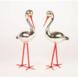 PAIR OF 1930?s MERCURY AND RED GLASS MODELS OF STORKS, modelled standing, 11 ¼? (28.6cm) high,