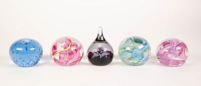 CAITHNESS GLASS LTD., SCOTLAND, SARACEN PAPERWEIGHT and four other large, probably Caithness GLASS