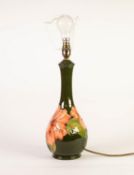 WALTER MOORCROFT HIBISCUS PATTERN TUBE LINED POTTERY TABLE LAMP BASE, of footed baluster form,