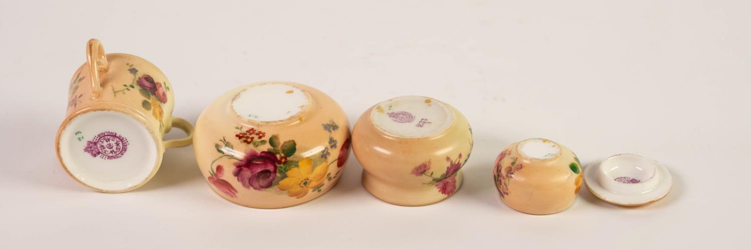 TWO MINIATURE PIECES OF ROYAL WORCESTER FLORAL PAINTED BLUSH PORCELAIN, comprising: TYG, (1907), and - Image 2 of 2