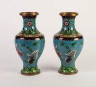 MODERN PAIR OF ORIENTAL CLOISONNÉ VASES, each of ovoid form with waisted neck, decorated in