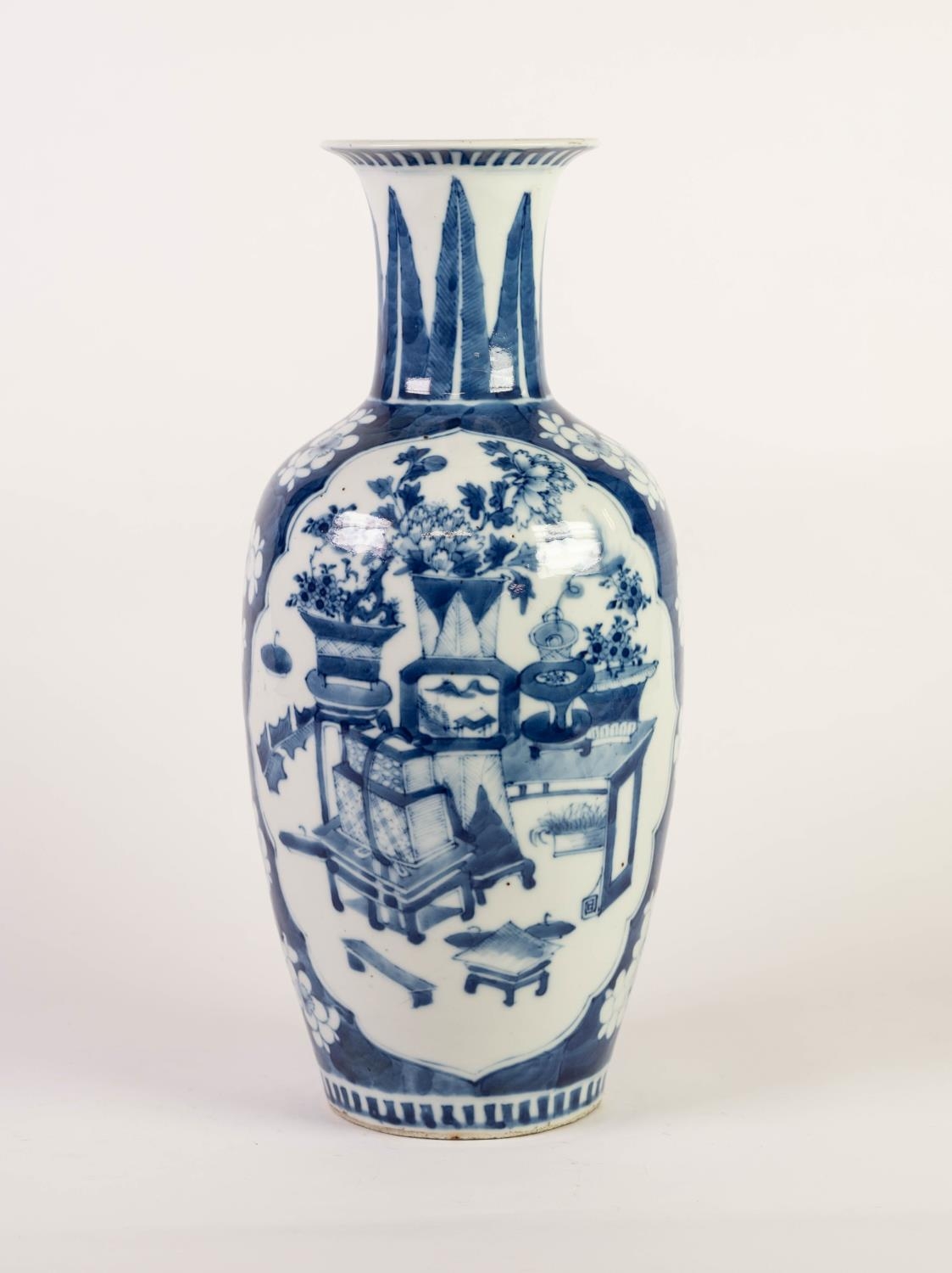 CHINESE LATE QING DYNASTY BLUE AND WHITE PORCELAIN VASE, of ovoid form with waisted neck, painted - Image 2 of 3