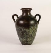 JAPANESE TWO HANDLED BRONZE VASE, of ovoid form with loop handles to the neck, 8? (20.3cm) high