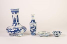 FOUR PIECES OF ORIENTAL BLUE AND WHITE PORCELAIN, comprising: NINETEENTH CENTURY TEA BOWL, unmarked,