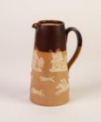 EARLY 20th CENTURY ROYAL DOULTON (Lambeth) STONEWARE JUG, of tapered cylindrical form, sprigged with