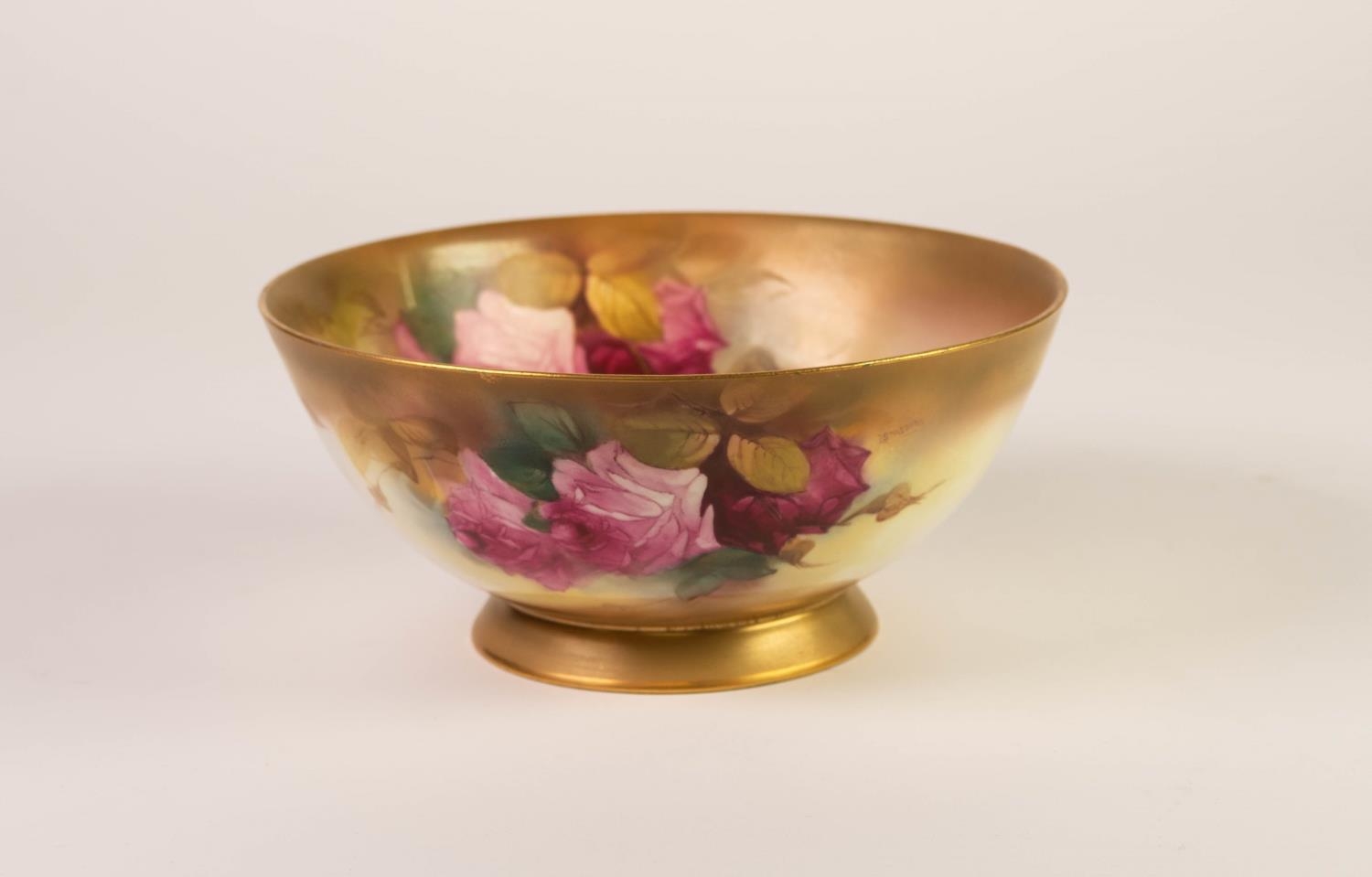EARLY 20th CENTURY ROYAL WORCESTER PORCELAIN BOWL, painted with roses, signed E Spilsbury, printed