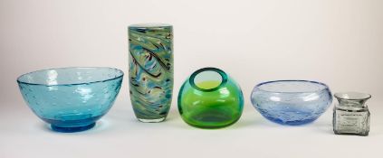 FIVE PIECES OF TWENTIETH CENTURY MODERN COLOURED GLASS, comprising: PROBABLY WHITEFRIARS FRUIT