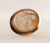 20th CENTURY CARVED SHELL CAMEO BROOCH in 9ct gold mount, 14.6 gms gross