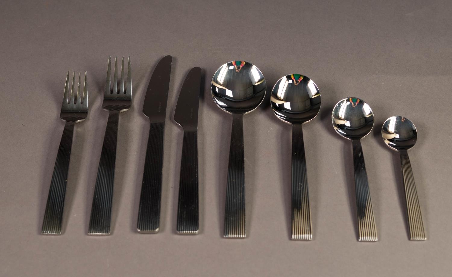 FORTY EIGHT PIECE DAVID MELLOR ?FLUTE SET? PATTERN SERVICE OF STAINLESS STEEL CUTLERY FOR SIX