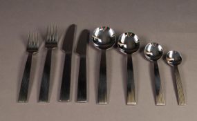 FORTY EIGHT PIECE DAVID MELLOR ?FLUTE SET? PATTERN SERVICE OF STAINLESS STEEL CUTLERY FOR SIX