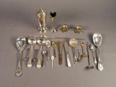 MIXED LOT OF ELECTROPLATE, to include: SUGAR CASTER, TULIP SHAPED SPECIMEN VASE, MEAT SKEWER WITH