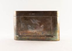 LATE VICTORIAN SILVER TABLE CIGAR CASE, of narrow oblong form with rounded ends, gilt interior,