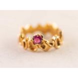 18ct GOLD FANCY BAND RING set with a single ruby, hallmarked London 1970, 5.93 gms, ring size M/N
