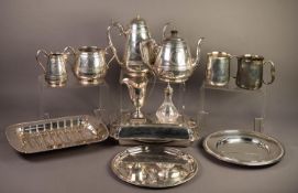 SMALL SELECTION OF PLATED WARE to include a late Victorian four piece tea and coffee service, an