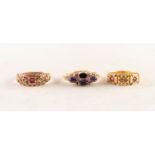 EDWARDIAN 15ct GOLD TINY DIAMOND AND RUBY SET RING; an Edwardian 9ct GOLD RING set with three