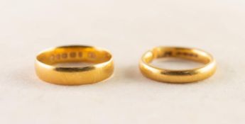 TWO 22ct GOLD WEDDING RINGS (one cut through), 8.5 gms all in (2)