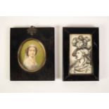 19TH CENTURY LITHOGRAPHIC PORTRAIT MINIATURE of the young queen Victoria, in oblong ebonised frame