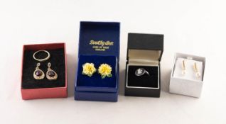 WEDGWOOD SILVER AND CIRCULAR JASPER WARE RING; a pair of Dorothy Ann floral CERAMIC EARRINGS, boxed;