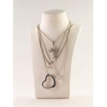 SILVER BELCHER CHAIN NECKLACE with silver and crystal set pendant; SILVER SNAKE CHAIN NECKLACE