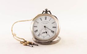 LATE 19th CENTURY SWISS SILVER POCKET WATCH with key wind movement, white roman dial with subsidiary