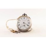 LATE 19th CENTURY SWISS SILVER POCKET WATCH with key wind movement, white roman dial with subsidiary