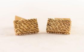 PAIR OF 18CT GOLD T-BAR CUFFLINKS with heavily textured oblong tops, 23.5 gms