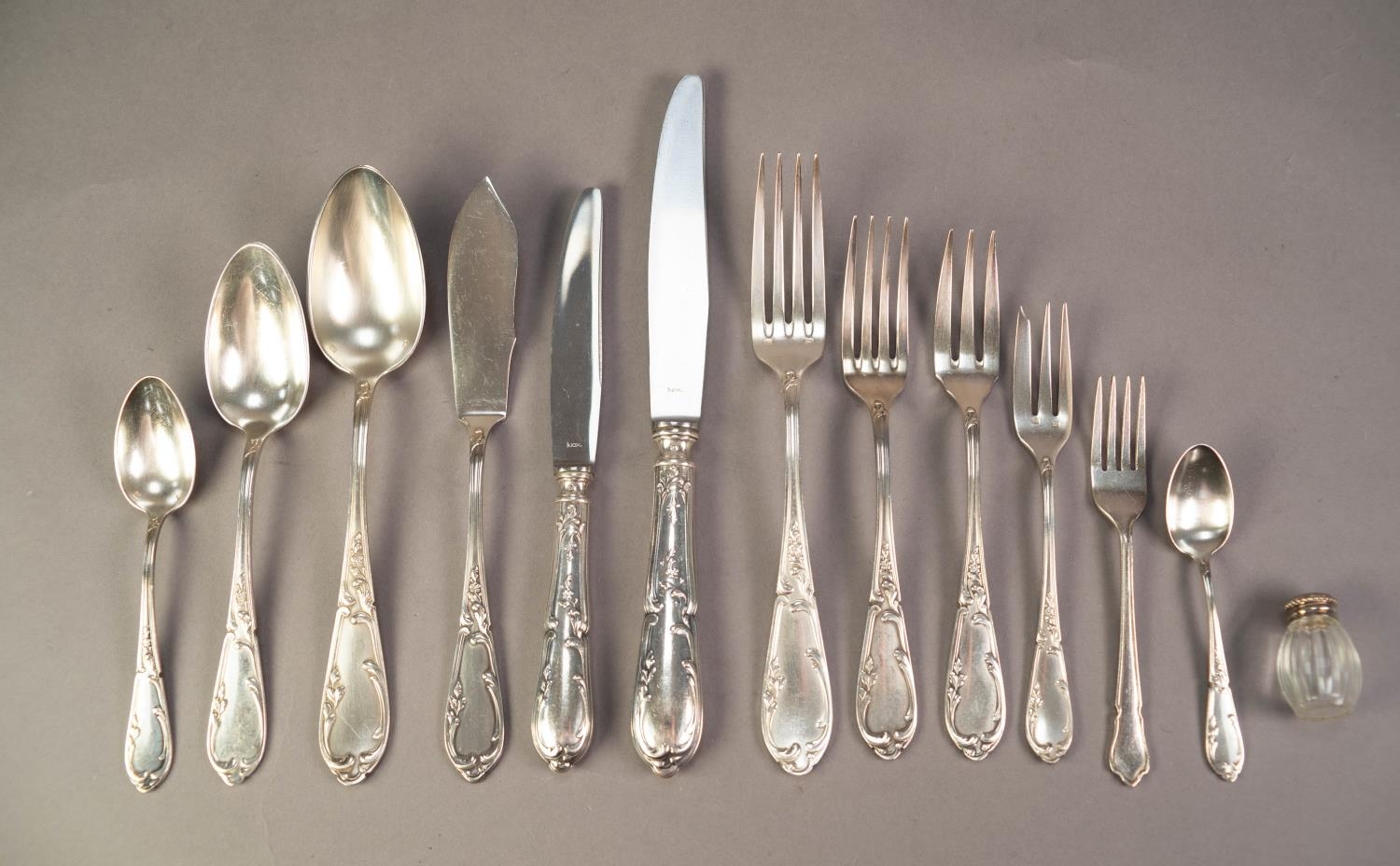 20th CENTURY FRENCH SILVER PLATED 128 PIECE TABLE SERVICE FOR TWELVE PERSONS comprising 12 table