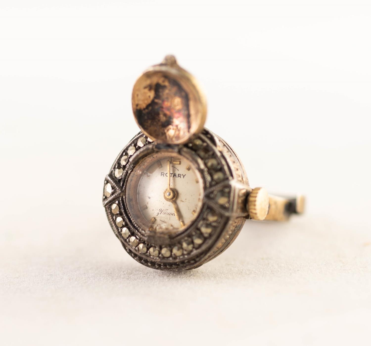 LADY'S ROTARY SILVER AND MARCASITE DRESS RING WATCH, with 21 jewelled movement, tiny circular - Image 3 of 3