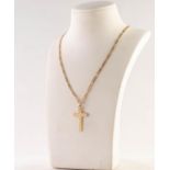 9ct GOLD CRUCIFIX on flattened CHAIN NECKLACE, 6 gms