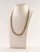 9ct THREE COLOUR GOLD FLATTENED ROPE PATTERN NECKLACE with fine bead edges, 16in (41cm) long, 20.